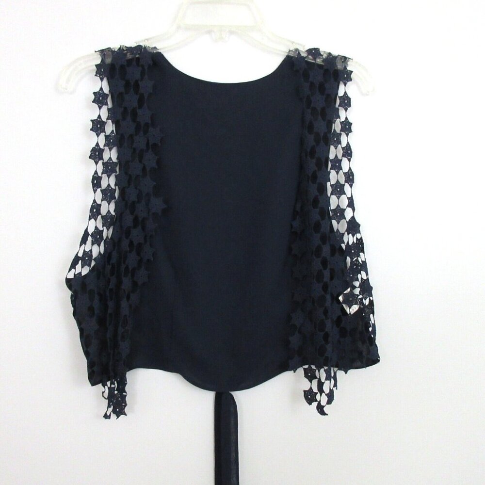Open Front Silk Vest Size Medium Sleeveless Bolero Crochet Blue Stars Patriotic